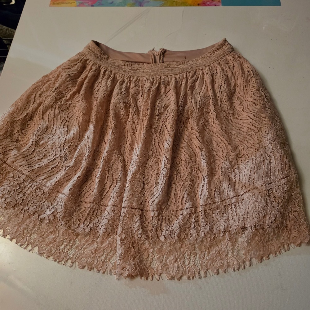 Xhilaration Womens Pink Lace Mini Skirt Scalloped Hem Boho Peach Small